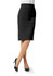 A black below-knee skirt with a fitted silhouette, paired with high heels and a white blouse.