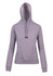 A grey women's juniors kangaroo pocket hoodie with a drawstring hood and cuffs. Features a logo.