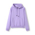 A purple women’s hoodie featuring a kangaroo pocket and a drawstring hood. The hoodie includes a branding logo.