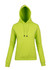 A bright lime green women's juniors kangaroo pocket hoodie with a hood and drawstrings.