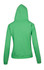 A green women's juniors hoodie with a kangaroo pocket, featuring a hood and long sleeves.