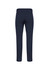 A pair of men's classic slim pants in navy blue, featuring a smooth back design with pockets and a branded label.