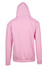 A pink hoodie with a kangaroo pocket and a hood, featuring a plain back design.