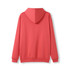 A red hoodie with a kangaroo pocket and a hood, featuring a plain design at the back.