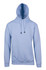 A light blue men's hoodie featuring a kangaroo pocket and a drawstring hood, with a logo on the front.