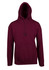 A maroon hoodie with a kangaroo pocket and a drawstring hood, featuring a logo on the front.