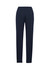 A pair of women's navy slacks with a tapered fit and a back pocket, featuring a subtle logo.