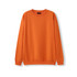An orange adult poly cotton fleece jumper with a round neckline and long sleeves. It features a logo.