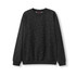 A black poly cotton fleece sloppy joe jumper featuring a ribbed neckline and cuffs, with a brand logo.