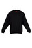 A black adult poly cotton fleece sloppy joe jumper with a relaxed fit and long sleeves. It features a logo on the collar.