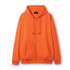 An orange men's zip hoodie with a front pocket and an attached hood. It features black drawstrings and has branding.