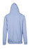 A light blue men's zip hoodie with a pocket, featuring a hood and a ribbed hem at the back.