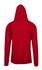 A red men's zip hoodie featuring a hood and a pocket, with a simple design and no visible branding.