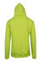 A lime green men's zip hoodie with a hood and a pocket, featuring a logo on the back.