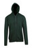 A green men's zip hoodie with a front pocket and a hood. It features a zip closure and long sleeves.