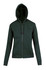 A green women's juniors zipper hoodie with a pocket and a hood, featuring a simple design and no visible logos.