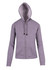 A grey women's/juniors zipper hoodie with a pocket and a logo on the front.