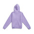 A lavender zip-up hoodie with a hood and long sleeves, featuring a pocket and a logo.