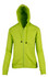 Lime green zipper hoodie with a front pocket and a hood, featuring a branded logo.