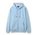 A light blue women's/juniors zippered hoodie with a front pocket and a hood. It has a logo on the label.
