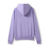 A lavender hoodie featuring a hood and long sleeves, with a pocket at the front. It has a logo on the garment.