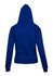 A blue women's juniors zipper hoodie with a pocket, featuring a hood and long sleeves.