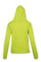 A bright green women's juniors zipper hoodie with a hood and pockets, featuring a logo on the back.