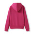 A bright pink women's juniors zipper hoodie with a hood and long sleeves, showcasing a clean back view.