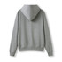 A grey women's juniors zipper hoodie with a hood and pocket, featuring a logo on the back.