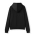 A black women's juniors zipper hoodie with a pocket, featured from the back view.
