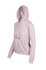 A light grey women's zippered hoodie with a pocket and drawstring hood, featuring a small logo.