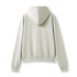 A light grey women's/juniors zipper hoodie with a hood and long sleeves, featuring a pocket at the front.