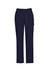 A pair of women's navy comfort waist cargo pants with multiple pockets and a branded label.