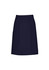 A women's navy cargo skirt with a flat front, featuring side pockets and a structured cut.
