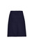 A navy cargo skirt with a waistband and front button closure, featuring a simple design and straight silhouette.