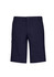 Men's comfort waist cargo shorts in navy blue, featuring side pockets and a logo. Designed for casual wear.