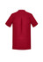 A plain red women's tunic with short sleeves and a back pleat design. It features a logo on the back.