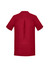 A red women's tunic featuring short sleeves and a back pleat, designed for uniforms. Includes a branding logo.