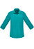 A teal 3/4 sleeve button-up shirt with a chest pocket and a collared neckline. It features a brand logo.