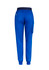 A pair of women's slim leg jogger scrub pants in bright blue, featuring pockets and an elastic waistband.