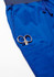 A pair of scissors tucked into the pocket of blue jogger scrub pants.