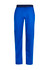 Bright blue straight leg scrub pants featuring an elastic waist and side pocket, with a dark blue waistband.