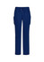 Navy straight leg scrub pants with a drawstring waist and side pockets. Features a logo on the fabric.