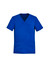 A blue men's V-neck scrub top with a pocket, featuring a logo on the side.