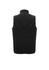 A black micro fleece vest with a high collar and no sleeves, featuring a logo.