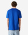 A blue heavyweight cotton unisex T-shirt viewed from the back, featuring a simple design and short sleeves.