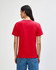 A red heavyweight cotton unisex T-shirt displayed from the back, featuring a logo.