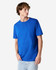 A unisex heavyweight cotton t-shirt in bright blue, featuring a simple design and short sleeves.