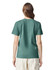 A back view of a green heavyweight adult t-shirt, featuring short sleeves and a simple design.