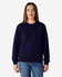 A navy blue crewneck sweatshirt with a relaxed fit, featuring long sleeves and ribbed cuffs. It has a logo.